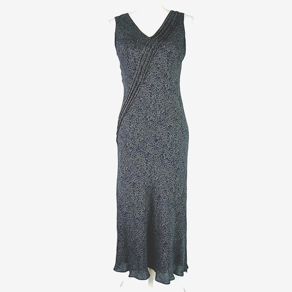 Casual Corner Dresses & Skirts - CASUAL CORNER 90's Silk Whimsical Fairy Navy Floral Sleeveless Slip Midi Dress 6